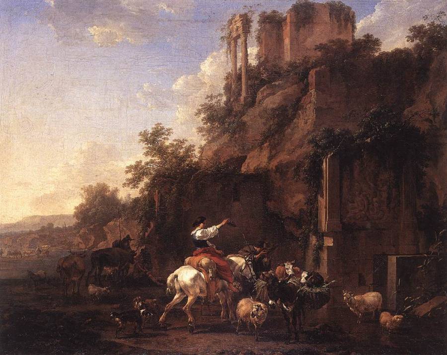 Berchem Nicolaes - Paysage rocheux avec ruines antiques.jpg